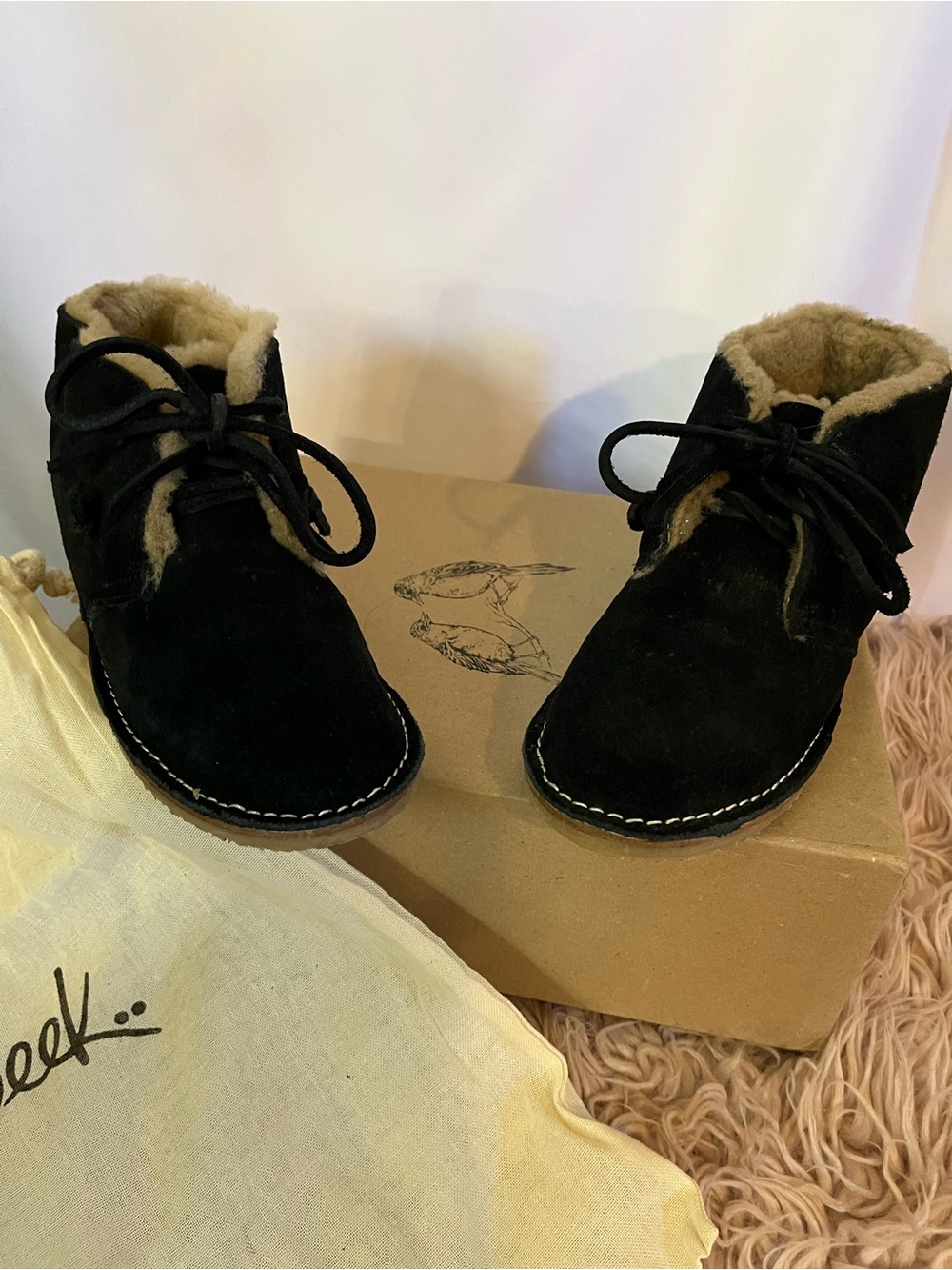 Free People BEEK Black Suede Shearling-Lined Ankle boots ankle Booties